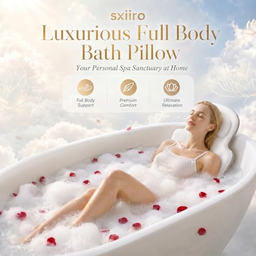 Full Body Bath Pillow, Luxury Bath Cushion with 192 Suction Cups, Bath Pillows for Tub for Head and Neck Support, with Laundry Bag White, 63" x 16" - size: 63" x 16"(Upgrade）