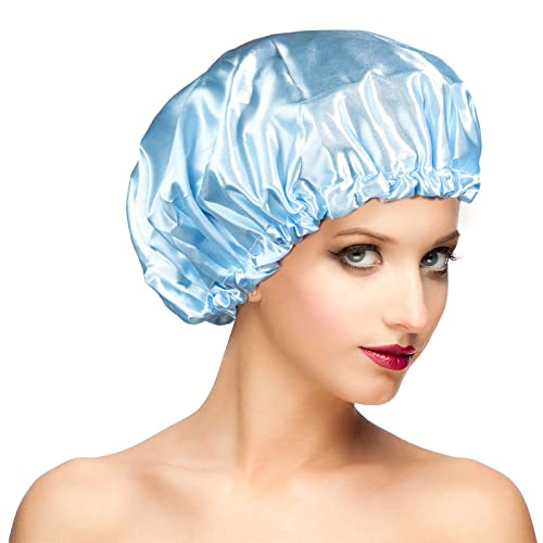 Waterproof Shower Caps, Shower Cap for Women Long Hair, Curly Hair, Short Hair Adjustable Washable Extra Large Bathing Hair Cap for Shower, Comfortable Shower Hat for Showering - color: Blue, size: X-Large