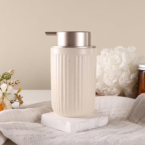 BosilunLife Dish Hand Soap Dispenser - Liquid Pump Soap Dispenser for Bathroom Decro Aprcot 12oz Ceramic Kitchen Dish Dispenser with Rust-Proof Liquid Pump Modern Refillable Lotion Bottles - color: Aprcot Lotion Pump