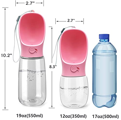 Kalimdor Dog Water Bottle, Leak Proof Portable Puppy Water Dispenser with Drinking Feeder for Pets Outdoor Walking, Hiking, Travel, Food Grade Plastic (12oz Pink) - color: 12oz Pink