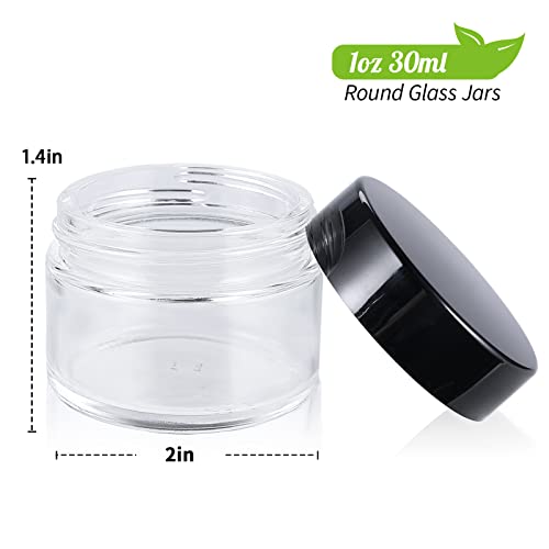 1oz Glass Jar with Lid, Hoa Kinh 40 Pack Clear Round Containers Cosmetic Glass Jars with Inner Liners and Black Lids Travel Jars for Storing Lip and Body Scrub, Lotion, Body Butter, Bath Salts, Liquid - color: Clear, size: 1oz-40Pack