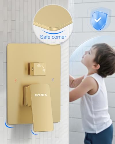 Shower System 13-Inch Rainfall Shower Head - 3 Setting Handheld Sprayer, Complete Bathroom Set with Faucet Mixer Trim Kit & Valve Brushed Gold - color: Brushed Gold, size: 13''