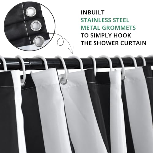 Black and White Shower Curtain, Striped Boho Minimalist Modern Waterproof Fabric Machine Washable for Bathroom Bathtub with Hooks 72x72 - color: Black and White, size: 72"W x 72"L (Pack of 1)