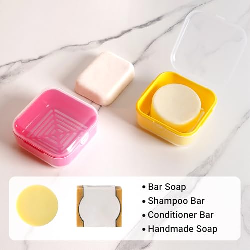 Adorila Small Travel Soap Case with Removable Drain Tray, 2 Pack | Shampoo Conditioner Bar Holder, Shatterproof PP Plastic, Hot Pink+Bright Yellow - color: Hot Pink+bright Yellow
