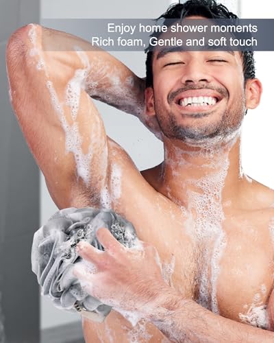 MTDLYICE Loofah Sponge, XXL Large Loofah 100g 4 Pack, Bath Sponge Soft Mesh Shower Loofah for Men, Body Scrub, Shower Pouf Bath Accessories, for Body Wash, Soap (Blue Gray) - style: Blue Gray