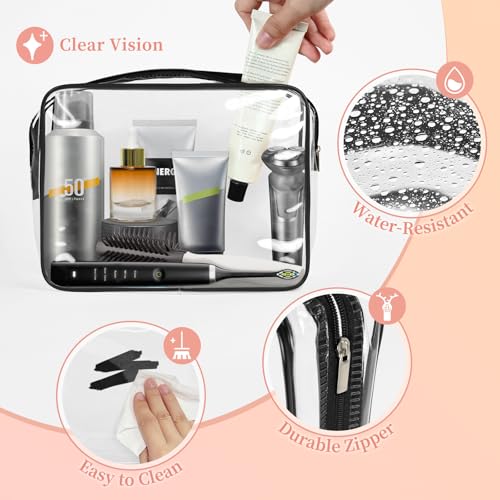 TISRATOK 12 PCS Clear Makeup Bag for Women with Zipper, TSA Approved Toiletry Pouch, Cosmetic Bag Bulk for Travel Organizer Essentials - Black,Large - color: Black, size: Large