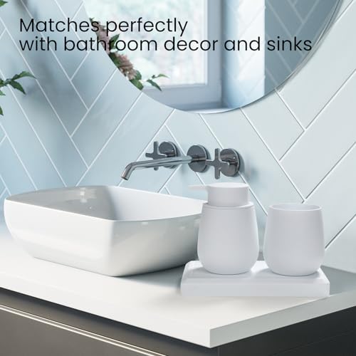 Bathroom Accessories Set, Modern 3 Pcs Bathroom Essentials - Soap Dispenser, Toothbrush Holder & Tray, Countertop Vanity Organizer (White) - color: White