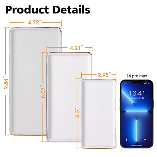 Gurygo 8" Bathroom Tray, Ceramic Vanity Trays for Bathroom, Small Ceramic Trays, Kitchen Soap Tray for Kitchen Counter (White with Gold-Edged, 8",Set/1) - color: White With Gold Line Set/1, size: 8.1" x 4.2" x 0.7"