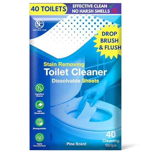 Dissolvable Toilet Bowl Cleaner Sheets (No Bottles, Easy Clean, Quick-Dissolving, Mess-Free, Septic-Safe Cleaning for Home & Office) - 40 Sheets, Pine Scent - color: Toilet Cleaner Sheets, size: 40 Count (Pack of 1)