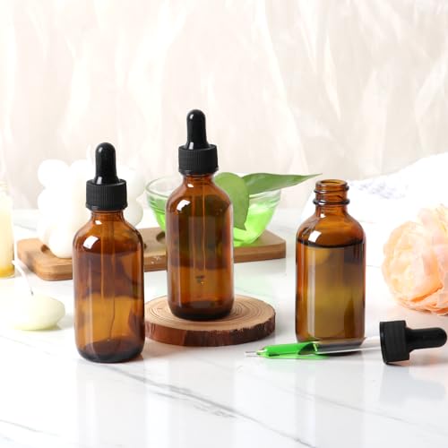 STARSIDE 24-Pack 2oz Amber Glass Dropper Bottles for Essential Oils | 60ml Glass Bottles with Glass Droppers for Lab Chemicals, Perfumes, Sample. Includes 1 Brush, 2 Funnels and 24 Labels - color: 2oz-Amber-24pcs