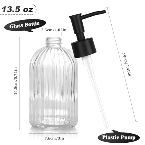 1 Pack 13.5oz Glass Soap Dispenser with Plastic Pump, Vertical Stripe Design Refillable Hand Soap Dispenser for Hand Wash, Bathroom and Kitchen - color: Vertical Clear