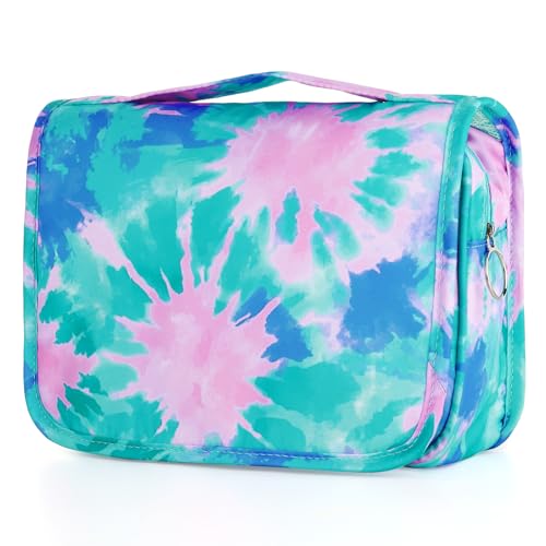 Tie Dye Hanging Toiletry Bag for Girls, Travel Toiletry Bag for Teen Girls Cosmetic Makeup Waterproof Wash Bag Traveling Toiletries, Green Teal - color: TIE-DYE-Teal