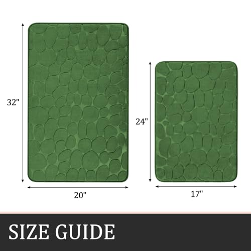 YIHOUSE Bathroom Rugs Mat Set, Memory Foam Bath Mat 2 Piece Green | 17x24&20x32, Non Slip, Water Absorbent, Washable, Bath Mat For Bathroom, Sink and Toilet - color: Grass Green, size: 2' x 1'5" (Rectangular)