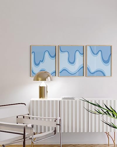 HAUS AND HUES Blue Wall Art with Frame - Set of 3 Watercolor Painting Art, Contemporary Modern Abstract Decor (Beige Frame, 12x16) - color: Color Drip, size: 12"L x 16"W, style: Beige Framed