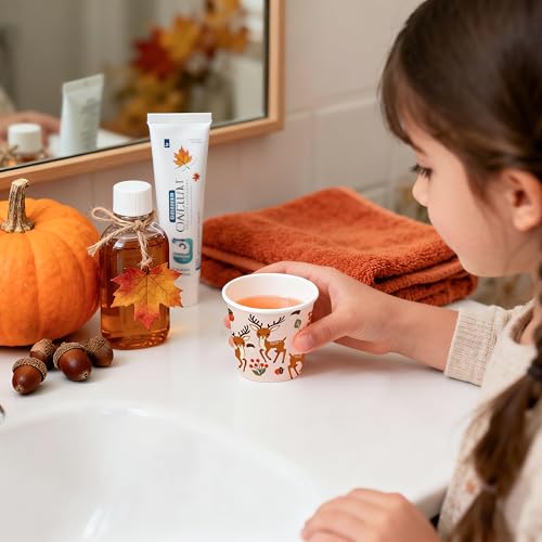 WRAPAHOLIC 3oz Woodland Animal Paper Cups - 100 Pack Disposable Bathroom Cups with Fox, Bear, Deer and Owl 4 Designs, Small Mouthwash Cup for Toothbrush Rinse, Home Bathroom, Fall and Baby Shower - color: Fox/Bear/Deer/Owl