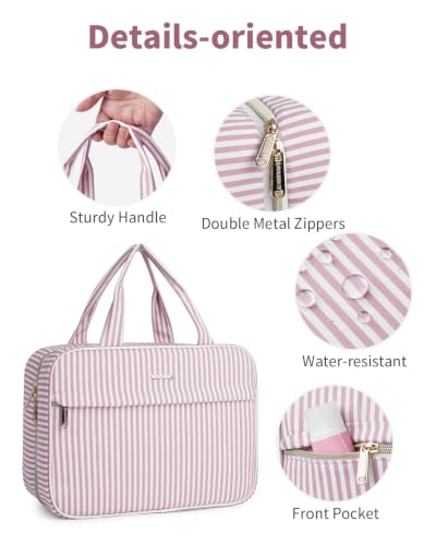 Narwey Striped Hanging Travel Toiletry Bag, Makeup Bag Organizer Make up Toiletries Bags for Full Size Essentials, Accessories, Brushes, Cosmetics (Dusty Pink Stripe, Large) - color: B-Dusty Pink Stripe, size: Large