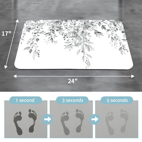 Gibelle Eucalyptus Leaves Bath Mat Rug Set 2 Piece, Super Absorbent Quick Dry Bathroom Rug Set, Non Slip Rubber Backed Bathroom Floor Mat for Tub Shower Sink (17"x24"+20"x32", Grey) - color: A005, size: 17" x 24" + 20" x 32"