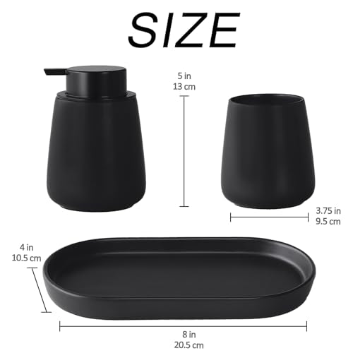 Matte Black Bathroom Accessory Set - 3pcs Ceramic Soap Dispenser Set Vanity Countertop Accessories Set, Includes Refillable Foaming Hand Soap Dispenser, Toothbrush Holder and Tray (Foam Pump) - style: Black Set - Foam Pump