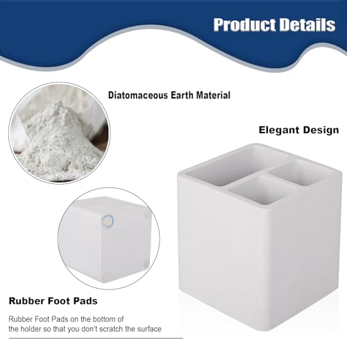 Diatomite Toothbrush Holders Tooth Brush Organizer - Grayish White | Water-Absorbent Material, 3 Slots for Electric Toothbrush and Toothpaste, for Bathroom Countertop, Shower, Vanity - color: Light Gray
