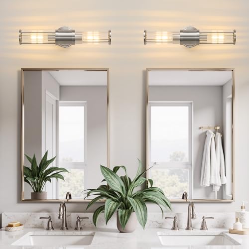 Brushed Nickel Wall Sconce Bathroom Vanity Light Fixtures for Mirror, Modern Wall Light with Glass Rod Shade for Bathroom, Bedroom, Hallway, Living Room - Bulb Not Included - color: Brushed Nickel-Glass Rod