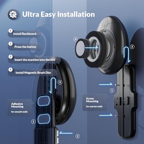 Electric Back Scrubber for Shower, 7'' Large Back Scrubber for Shower Wall, 3 Speed Adjustment Exfoliating Brush for Back Cleansing, Exfoliating - color: Black