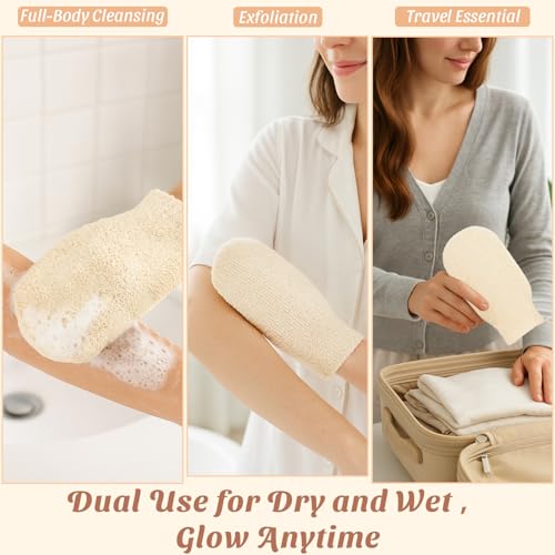 2-Pack Hemp Bath Gloves – Natural Shower Mitts for Body Scrub, Gentle Exfoliating Washcloth Mittens for Men & Women Skincare