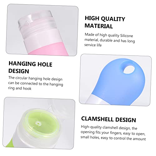 Angoily 38ml Travel Size Squeeze Bottles 4 Pack Empty Silicone Travel Bottles Keychain, Assorted Color, 8x2.8cm