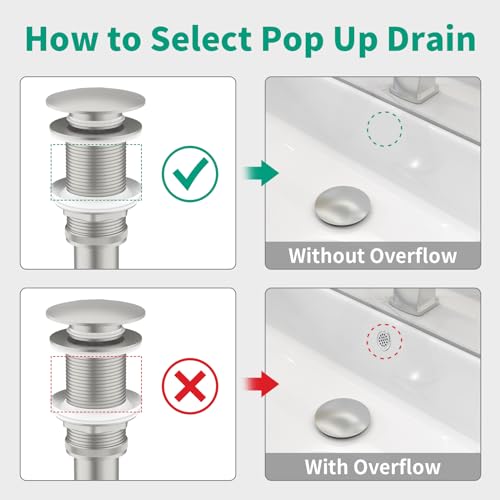 Bathroom Pop up Drain Without Overflow, Anti-Clogging Vessel Sink Drain Strainer, Pop Up Drain with Detachable Basket, Hair Catcher Bathroom Sink Drain Stopper(Brushed Nickel, No Overflow) - color: Brushed Nickel, size: No Overflow