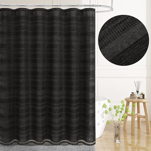 Small Stall Boho Farmhouse Shower Curtain with Tassel, Linen Bohemian French Country Chic Bathroom Shower Curtain Set, Modern Striped Textured Shower Curtain 36x72 - Black - color: Black, size: 36"W x 72"L (Pack of 1)