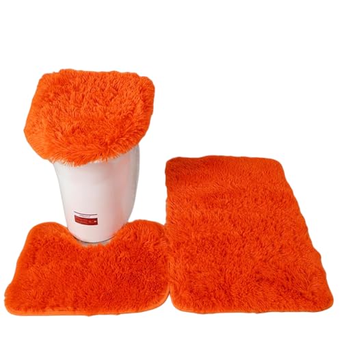 Soft Bathroom Carpet 3 Piece Bathroom Rugs and Mats Set Bath Mats Set with U-Shaped Toilet Floor Mat Rugs andToilet Lid Cover Mat (Orange) - color: Orange