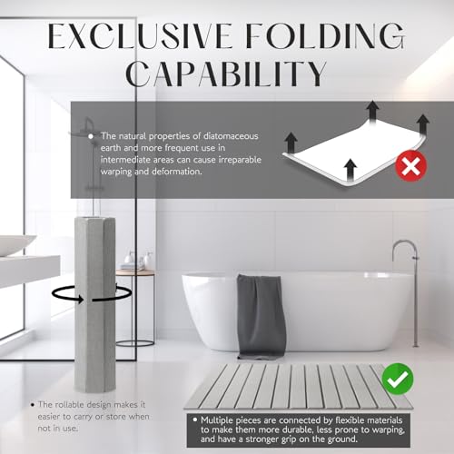 KEYCHAD Large Stone Bath Mat, 31"x 23.5" Non-Slip Diatomaceous Earth Bath Mat, Ultra-Absorbent Quick-Drying Stone Drying Mat for Kitchen Bathroom Pet Bowl, Rollable & Foldable Stone Bath Mat, Gray XL - color: Folding Xl-gray