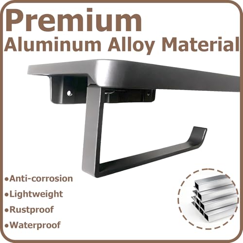 Dark Gray Toilet Paper Holder with Shelf, Premium Thicken Aluminum Alloy, Self Adhesive Toilet Tissue Roll Holder Wall Mount for Bathroom, Washroom, Kitchen, RV with Cell Phone Storage - color: Dark Gray