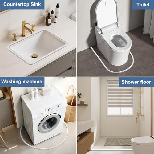 Silicone Shower Water Dam Stopper,Self-Adhesive Collapsible Splash Guard for Wet Dry Separation,Walk-in Shower Edge Seal Strip,Multi-Use Water Barrier for Bathroom,Kitchen Sink (White, 118inch) - color: White
