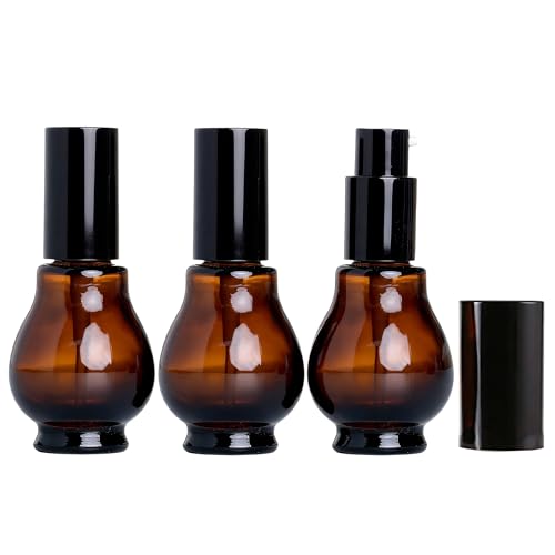 3 Pcs 30ml 1oz Amber Glass Travel Bottles for Toiletries Leakproof Cosmetic Cream Pump Bottles Lotion Dispenser Bottle Soap Dispenser with Black Pump for Essential Oil Cream Lotion Shampoo