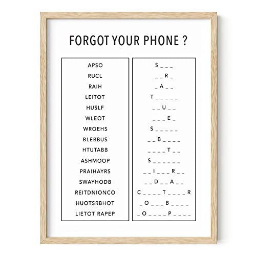 HAUS AND HUES Funny Bathroom Decor & Signs | Beige Framed Unscramble Game Wall Art, Black and White Guest Bathroom Sign, Powder Room Decor | 12"x16" - color: Unscramble, size: 12"L x 16"W, style: Beige Framed
