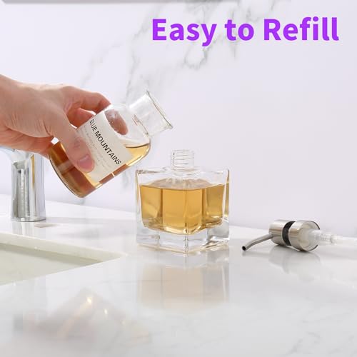 Square Bathroom Soap Dispenser Brushed Nickel, Glass Bottles with Stainless Steel Pump Cube Liquid Soap Dispenser Hand Kitchen - color: Brushed Nickel, size: 8.4oz-Square