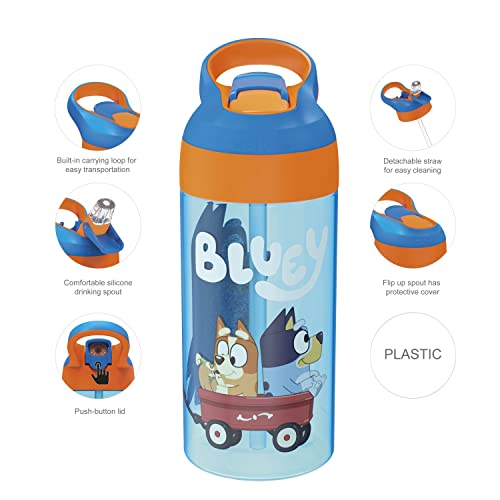Zak Designs 17.5 oz Riverside Bluey Kids Water Bottle with Straw and Built in Carrying Loop Made of Durable Plastic, Leak-Proof Design for Travel, 2PK Set - color: Bluey
