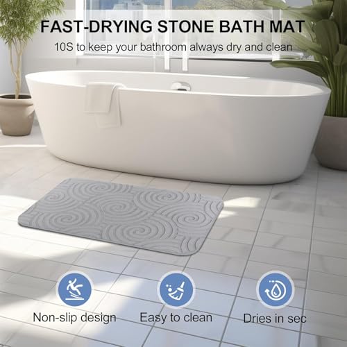 2 Pack Stone Bath Mat Diatomaceous Earth Shower Mat Non-Slip Super Absorbent Quick Drying Diatomite Stone Mats for Bathroom Floor Kitchen (Light Grey, 24x15) - color: Light Grey Circle