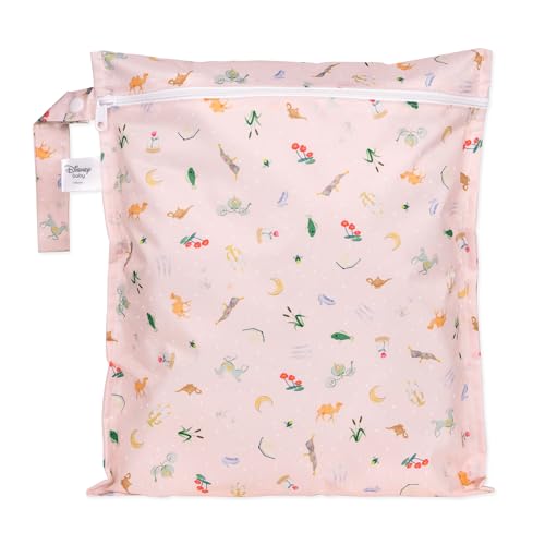Bumkins Disney Waterproof Wet Bag for Baby, Travel, Swim Suit, Cloth Diapers, Pump Parts, Pool, Beach, Gym Clothes, Toiletry, Hook to Stroller, Daycare, Zip Reusable Wetdry Pack, Princess Magic Pink - color: B2 Princess Magic, style: Wet Bag