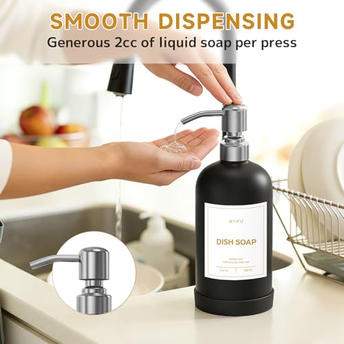 Kitchen Soap Dispenser Set – 16.8oz/500ml Glass Hand and Dish Soap Dispenser with Stainless Steel Pumps & Non-Slip Silicone Base, Luxury Countertop Decor for Home, Airbnb, Restaurant (Black & Silver) - color: Black & Silver