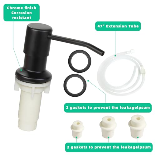 Soap Dispenser for Kitchen Sink, Built in Sink Soap Dispenser, Countertop Soap Dispenser Pump with 47" Extension Tube kit, No Need to Fill Little Bottle Again, Black - color: Black