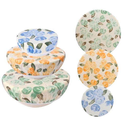 Reusable Bowl Covers for Bread Proofing - Beeswax Bowl Covers Reusable 3 Set, Cotton Blend Stretch Design, Fits 4-13 Inch Bowls, Shower Caps for Sourdough Bread, Dough Proofing & Food Storage（Roses） - color: Roses