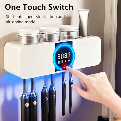 Toothbrush Cleaner Holder, Wall Mounted Tooth Brushing Holder with 3 Cups,No-Drill Installation for Family Home Bathroom Organizer - color: White