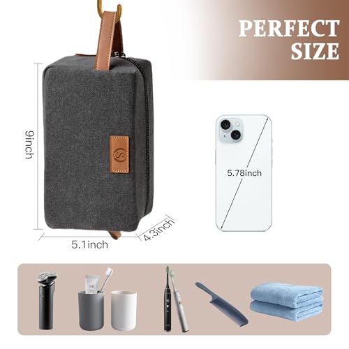 Travel Essentials Canvas Toiletry Makeup Bag Dopp Kit Dark Grey(Initial Q) | Waterproof Cosmetic Bag Travel Vacation Essentials Bathroom Organizer Personalized Gift For Father Husband Groomsmen Birthday - color: Dark Grey, style: Q
