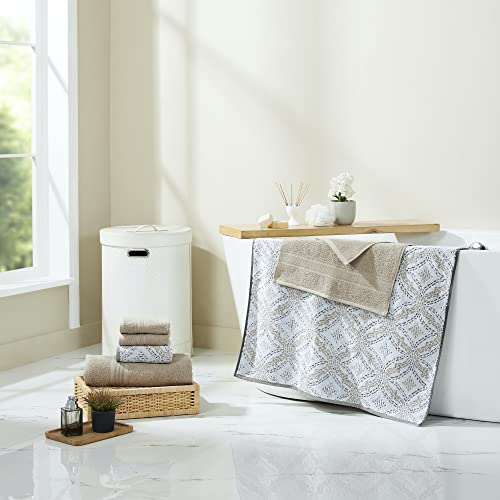 Modern Threads Capri 6-Piece Reversible Yarn Dyed Jacquard Towel Set - Bath Towels, Hand Towels, & Washcloths - Super Absorbent & Quick Dry - 100% Combed Cotton, Khaki - color: Khaki, style: Soft Geometric