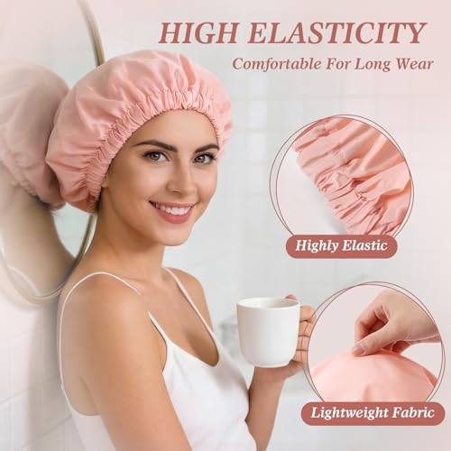 Waterproof Shower Cap for Women - Extra Large Reusable Bath Cap, Leakproof Shower Bonnet with Soft Elastic Band for Long Hair, Braids, Washing Face