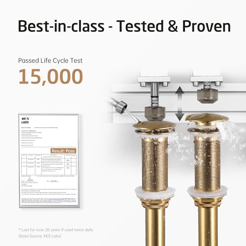 KES All-Metal Pop Up Bathroom Sink Drain, Extended Thread for Thicker Vessel Sinks & Countertops, Durable Brass & Stainless Steel, No Overflow, Brushed Gold, S2022D-BZ - color: Brushed Gold, style: NO Overflow, Long Thread