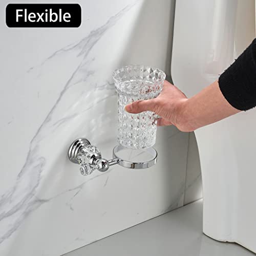 WOLIBEER Crystal Toilet Brush Holder, Chrome Toilet Cup Set with Polished Silver Brush Handle Wall Mounted for Bathroom - Decorative Design,Space Saving. - color: Chrome