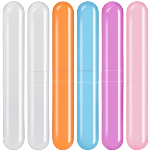 6 Pack Travel Toothbrush Case, Breathable Portable Toothbrush Holder, Plastic Toothbrush Cover Container for Traveling, Bathroom, School, Home, Business, Camping - color: Orange+Pink+Purple+Blue+Lucency(2)