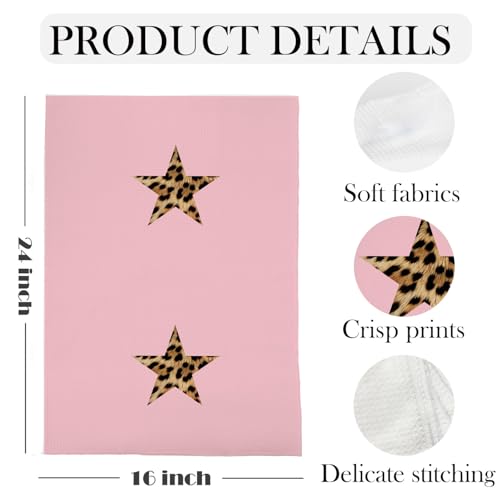 Preppy Pink Leopard Star Kitchen Towels Decorative, Trendy Y2K Girly Cheetah Print Hand Towels for Girls Dorm Bathroom Washroom Spa Yoga Room, 16x24 Inch Set of 2